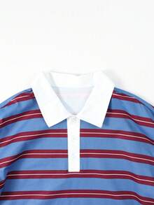 1pc Boys' Teen Striped Polo Shirt T-Shirt For Back To School Season - Blue - View 8