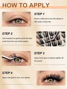 80pcs C Curl Segmented Cluster False Eyelashes, Fox Eye Makeup Look, DIY Natural Pointed Lash Extensions - Black - View 8