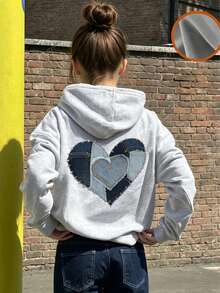 1 件 Tween Girl 保暖连帽运动衫，适合年轻学生的保暖休闲套头衫，适合秋冬季、Y2K/休闲/街头服饰/时尚/简约/可爱/学院风 - 灰色 - 查看 1