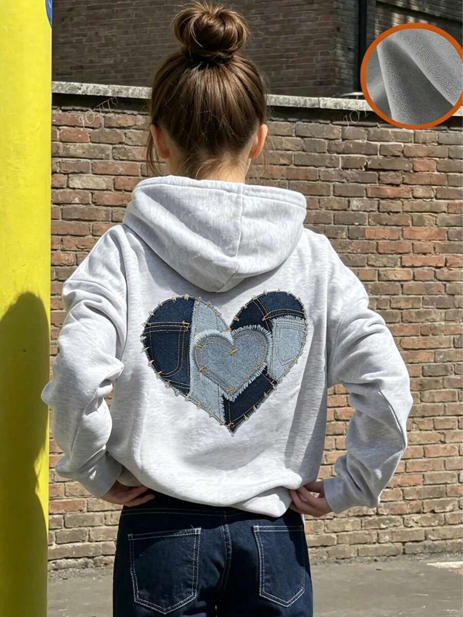 1 件 Tween Girl 保暖连帽运动衫,适合年轻学生的保暖休闲套头衫,适合秋冬季、Y2K/休闲/街头服饰/时尚/简约/可爱/学院风 - 灰色 - 查看 1