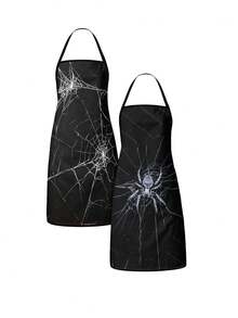 4Pcs/1pcDay Of The Dead Print Apron, Sugar Skull Skeleton Pattern Kitchen Apron For Cooking Baking Halloween PartySkeleton Apron For Halloween, White Human Skeleton Bones Print Black Kitchen Apron - Multicolor - View 10