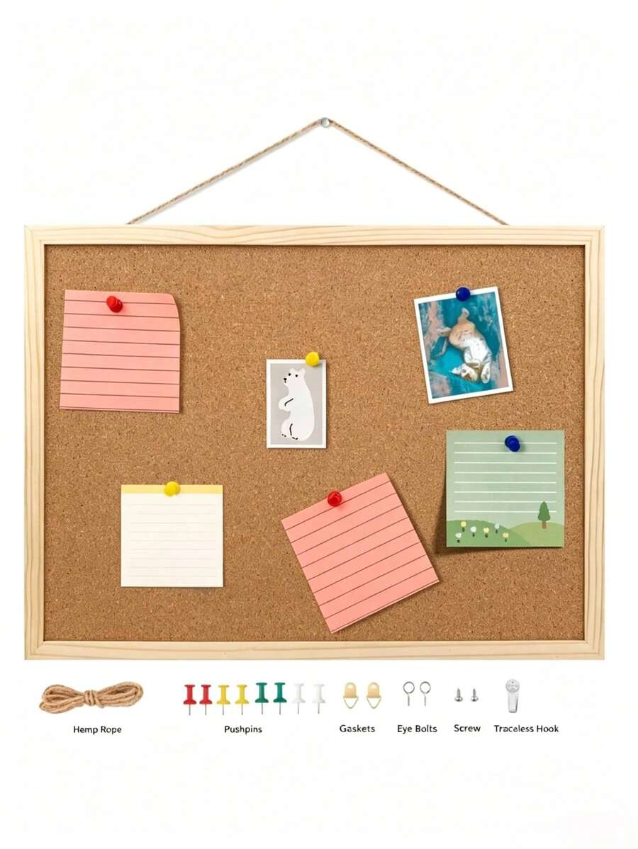 1pc Wall-Mounted Cork Board/Message Board/Photo Background Wall Panel, 3 Sizes Available - 23.62*15.75/15.75*11.81/11.81*7.87 Inches, Single-Sided Hanging Cork Board, Photo Decoration Board, Display Board With Wooden Frame, For Office Decoration Notes And Messages/Room And Bedroom Background Decoration/College Dormitory Memo Display Board, Vintage Style Art Wall Decoration, Office Desk Accessories, Classroom Decoration.