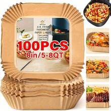 100Pcs 8 Inch Unbleached Square Air Fryer Liners, Non-Stick Disposable Parchment Paper Sheets Fit 5-8L Air Fryer, Multipurpose Baking Roasting Microwave Paper, Practical Mother's Day Gift Supplies For Women, Pink Kitchen P - View 2
