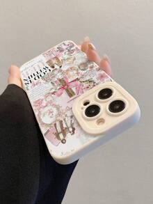 Stiker Cat Air Kristen Motif Salib Bunga Pola Bunga Desain Kolase Feminin Pelindung Kamera Casing Ponsel Tahan Guncangan Dengan Tali Gantungan Ponsel dan Tali Pergelangan Tangan Kompatibel Dengan iPhone 17 Air 16 15 14 13 12 11 Pro Max Plus - Krem - View 6