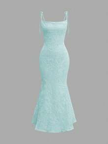 Minimal Jacquard Vacation Floor Length Dress Graduation Commute Travel Vacation City Trip Leisure Brunch Wear - Mint Green - View 3