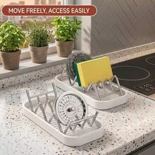 Wavy Drainage Soap Holder/Organizer, Bathroom Soap Dish, Sink Countertop Sponge And Cleaning Cloth Storage Rack; Quick Drainage, Keeps Countertop Dry, Securely Holds Sponges And Steel Wool - A - View 5