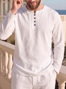 Men's Casual Versatile Linen Blend White Apricot T-Shirt - Apricot - View 3