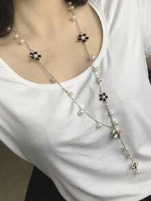 1件复古多层仿珍珠项链，时尚长款项链，适合女性日常、派对、节日搭配，春夏配饰及吊坠项链 - 長珍珠項鍊 - 查看 11