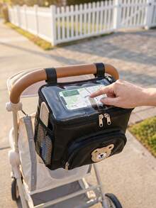1pc Stroller Hanging Storage Bag, Large Capacity Multi-Pocket Organizer, Can Store Water Bottles, Diapers, Suitable For Travel - Black - View 4
