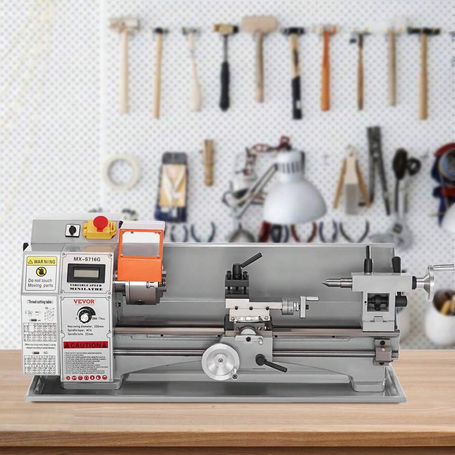Compact Metal Lathe, 7'' X 16'', 800W, Precision Desktop Metalworking Lathe, Variable Speed 150-2500 RPM, Includes 3.9'' 3-Jaw Chuck & Tool Box For Detailed Part Crafting - 7" X 16", 800W - View 1