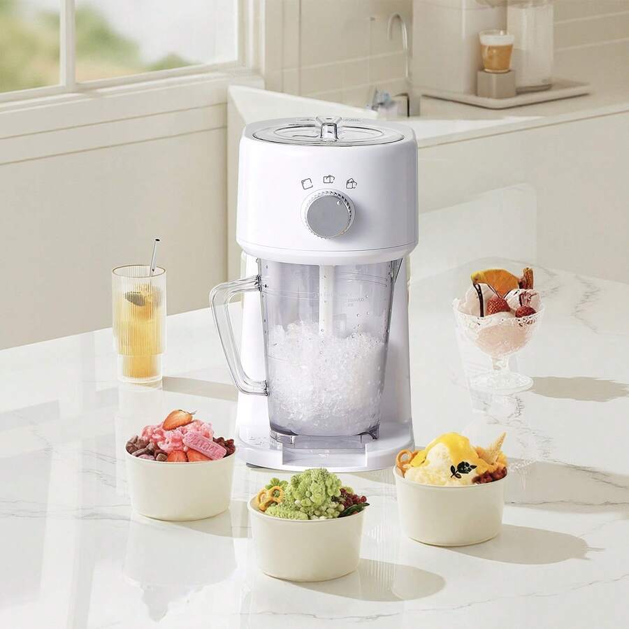 Yabano Shaved Ice Machine, Electric Ice Shaver And Snow Cone Machine With Large Capacity Storage, Portable Ice Crusher Ice Thickness Can Be Adjusted - 白色 - 查看 1