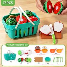 UINLE Baby Country Style Cutting Play Set, Realistic Cuttable Fruit And Vegetable Accessories, Handheld Basket Kitchen Toy Set, Suitable For 3+ Years Old Leisure Role-Play, Simulated Kitchen Interactive Game, Develops Color Recognition And Fine Motor Skills - Multicolor - View 9