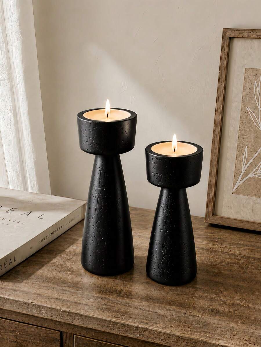 1pc Geometric Candle Holder, Modern Minimalist Design, Perfect For Home Desktop Decoration - Black - View 1