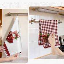 2件組紅色格紋蝴蝶結櫻桃圖案超細纖維廚房抹布，40*60cm/15.7*23.6in，單面印花，適用於餐廳廚房浴室裝飾的洗碗布，節日禮物 - 彩色 - 查看 10