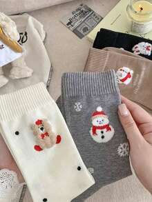 4 Pairs Christmas Reindeer Vintage Women's Mid-Calf Socks, Warm And Comfortable, Christmas Party Theme, Randomly Shipped (No Gift Box) - Multicolor - View 13