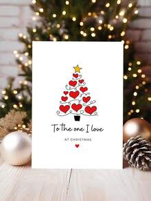 1pc Heart Christmas Tree Greeting Card, To The One I Love At Christmas Holiday Card, Christmas Gift For Husband, Wife, Boyfriend, Girlfriend & Couples - Multicolor - View 4