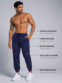 Milimetrica Men's Tactel Jogger Pants With Elastane, Gym Training, Elastic Waistband, Drawstring, And Functional Pocket - Navy Blue - View 6