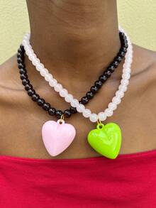 Summer Colorful Beaded Sweet Versatile Heart Necklace Women's Dopamine Style Collarbone Chain Accessory - Beaded Necklace - View 3