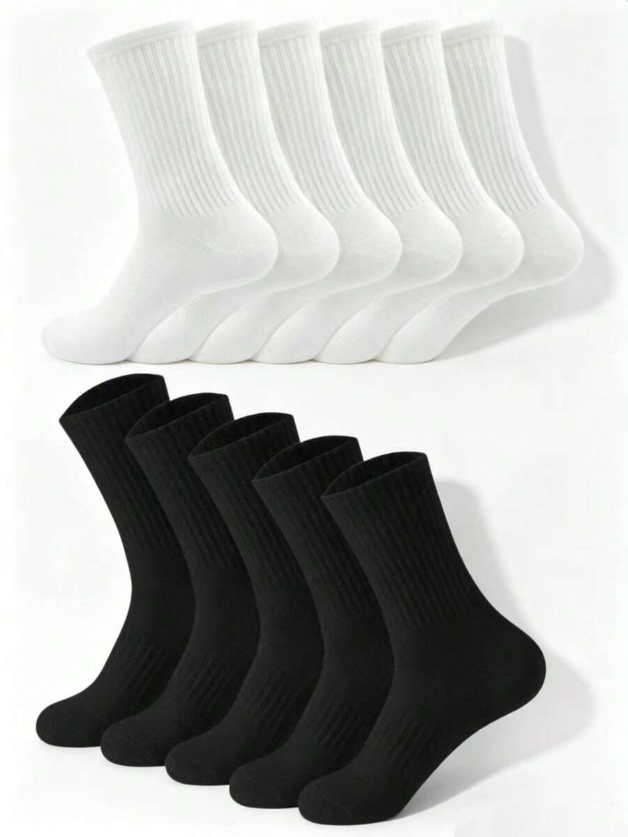 5 Pairs/10 Pairs/18 Pairs/20 Pairs Black & White Thick Men's Winter Socks, Fashionable, Casual, Comfortable, Suitable For Outdoor Sports, Running, Fitness, Compression Knee Socks, Business Casual Vacation, Black & White High Tube Socks, Christmas, Thanksgiving, New Year Holiday Gifts (Thick Style), Suitable For Foot Size (35-39/39-42) White Socks, Christmas Gifts, Socks, Winter Socks, Halloween Socks - Multicolor - View 1