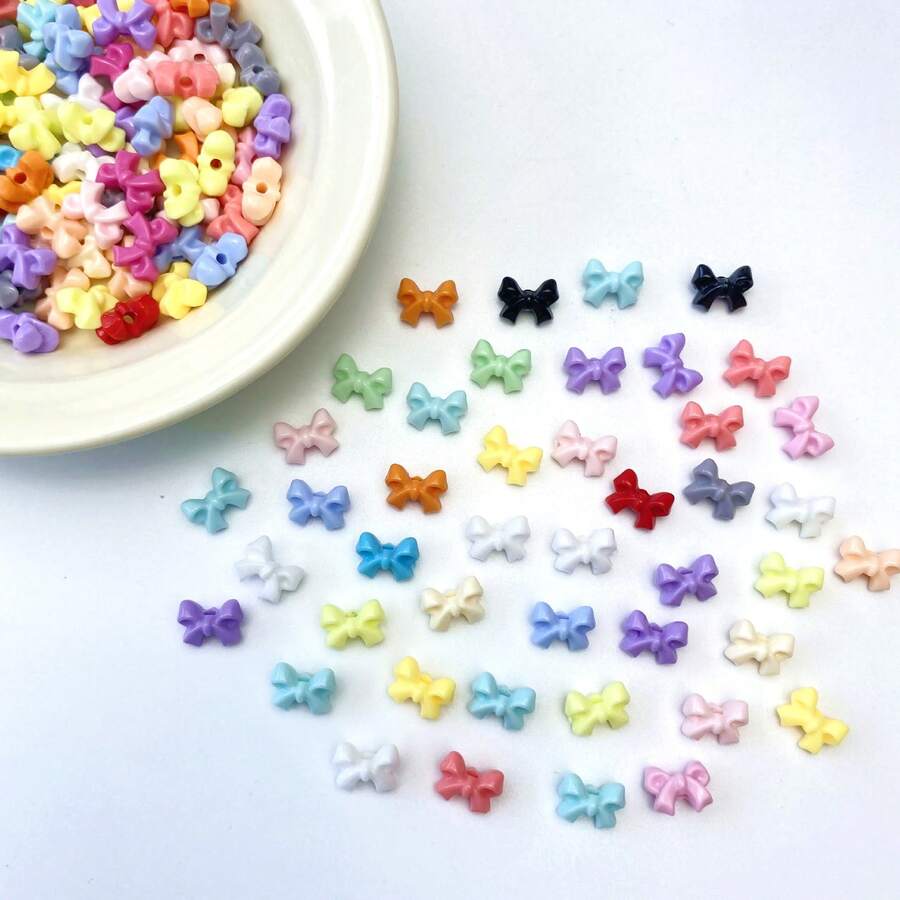 10mm Acrylic Macaron Color Small Bow DIY Mobile Phone Chain Hair Accessories With Separated Beads Accessories Material Loose Beads
