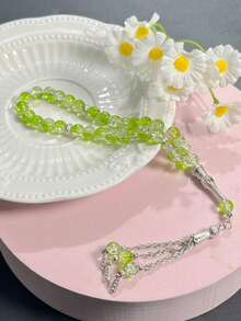1pc 33-Bead Artificial Crystal Muslim Prayer Beads, Vintage Carved Silver Tube Chain Tassel Tasbih, Luxury High-End Islamic Prayer And Recitation Beads - Multicolor - View 10