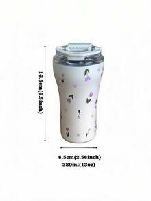 1pc 380ml Purple Mist Tulip Pattern Double-Wall Stainless Steel Insulated Cup, Direct Drinking Mouth, Water Cup, Coffee Cup, Tea Cup, Suitable For Home, Party, School, Outdoor, Travel And Other Occasions, Valentine's Day Gift, Mother's Day Gift, Back To School, Graduation Season, Birthday Gift - Multicolor - View 4
