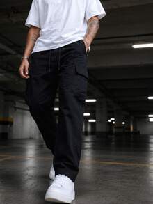 MEN'S CARGO STREET PANTS DARK KHAKI Cargo Twill With Elastics - Black - View 2