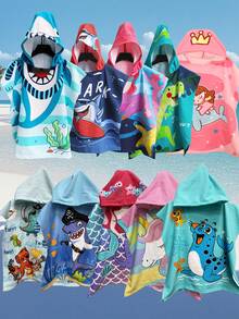 1pc Kids Beach Towel, Unisex Mermaid Hooded Bath Towel, 3-6 Years Old Toddler Pool Towel - Multicolor - View 1