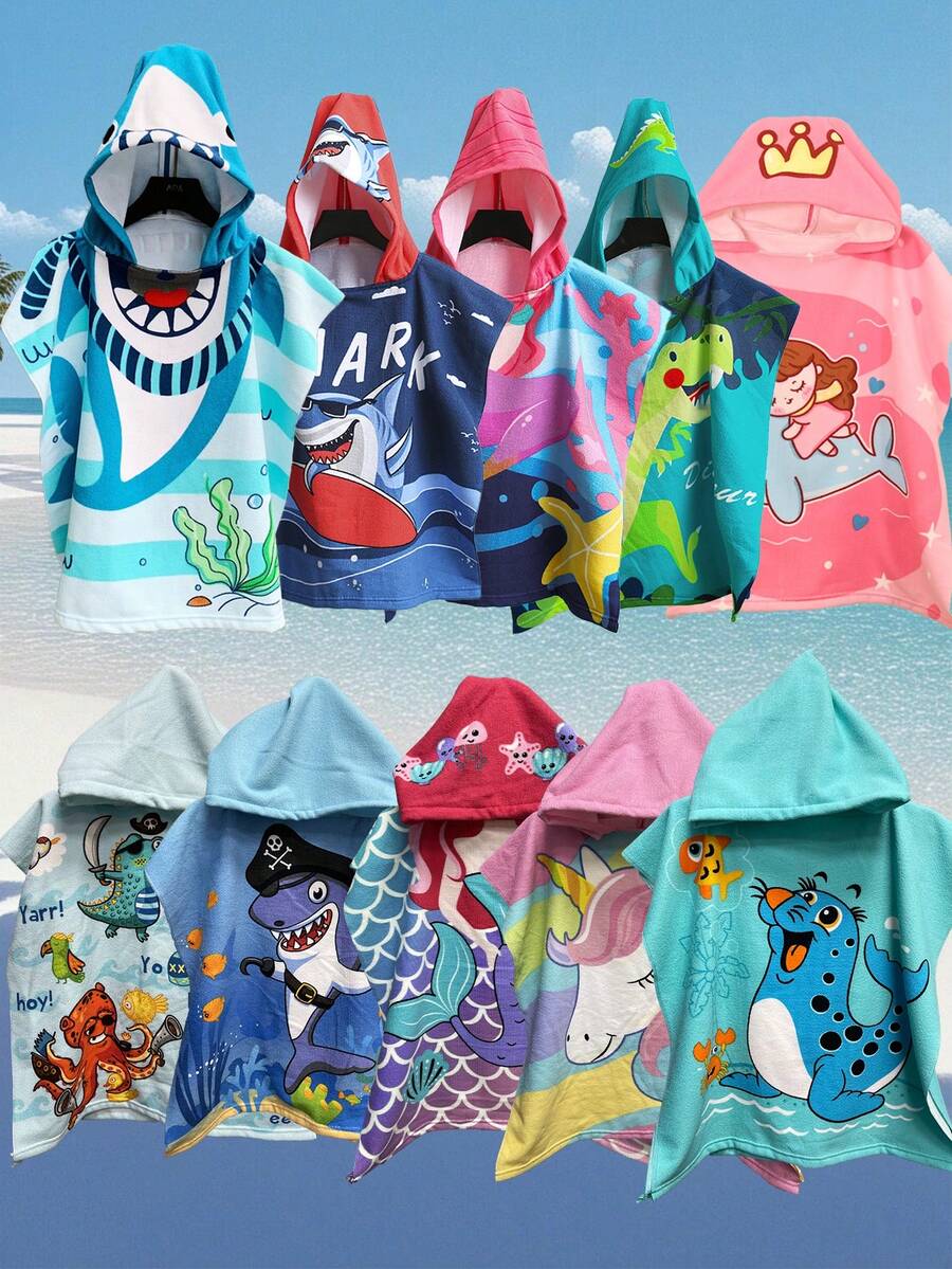 1pc Kids Beach Towel, Unisex Mermaid Hooded Bath Towel, 3-6 Years Old Toddler Pool Towel - Multicolor - View 1