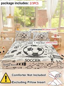 2/3件組足球手繪兒童床上用品套裝，手繪足球與球門塗鴉床單搭配枕套，男孩臥室運動風床上用品套裝 - 彩色 - 查看 6