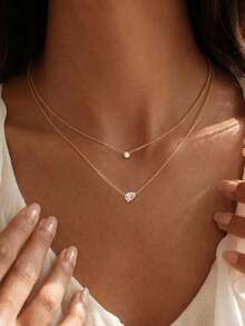 Layered Gold Necklaces For Women,Dainty 14K Gold Plated CZ Pendant Necklace Stack Cute Teardrop Non Tarnish Layering Choker Necklace Set - Gold - View 2