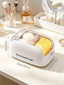 1pc/6pcs Dust-Proof Flip Cover Makeup Sponge Storage Box, Multi-Compartment Vanity Organizer, Divided Cushion Puff Makeup Tool Storage Box, Space-Saving Desktop Cosmetic Organizer For Girls' Daily Vanity Use - Multicolor - View 13