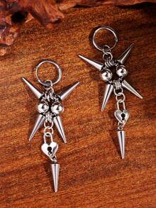 1 Pasang Anting-Anting Huggie Hoop Gaya Punk Gothic Hip Hop Bentuk Hati dengan Duri Besar, Perhiasan Pesta dan Pemakaian Sehari-hari Unisex - MultiWarna - View 3