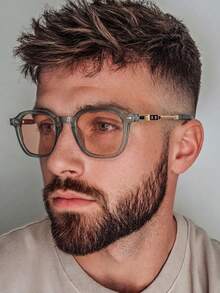 1PC Men's Multi-Color Geometric Gold Plastic Combination Retro Personalized Cool Street Style Glasses Studded High-End Fashion Decorative Shades, Suitable For Vacation, Beach, Seaside, Driving, Street Photography, Travel, Dating, Commuting, Etc. - Sand Green Frame Champagne Lens - View 1