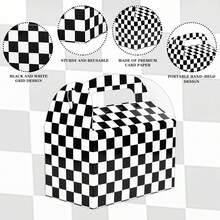 6/12 piezas Cajas de regalo a cuadros blanco y negro, cajas de recuerdos con tema de carreras con asas, cajas DIY para dulces y aperitivos, cajas de golosinas triangulares para decoraciones de fiesta de cumpleaños, suministros para fiestas infantiles, decoraciones de Navidad y Halloween, bolsas de regalo para dulces y aperitivos - Caja de regalo minimalista a cuadros blanco y negro - Ver 7