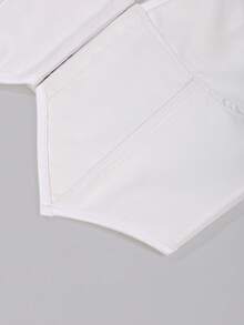 Yuwenier Vintage PU Tank Top, Deep V-Neck, Asymmetrical Hem, Perforated Eyelet Lace-Up Backless Halter Top White - White - View 9