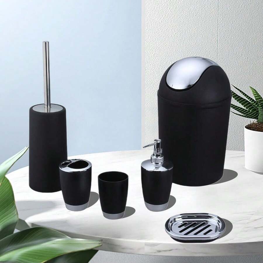Baofeng Juego de 6 piezas de cepillo de baño, accesorios de baño modernos, botella de loción, portacepillos de dientes, jabonera, papelera, almacenamiento de lujo, decoración del hogar, decoración de baño, regalo de cumpleaños, decoración de Halloween - Multicolor - Ver 1