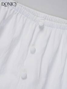 DONICY Women's Elegant High Waist Balloon Leg Pants - Spring/Summer Casual Drawstring Parachute Pants, Suitable For Daily Street Style, Vacation, Easter - White - View 3