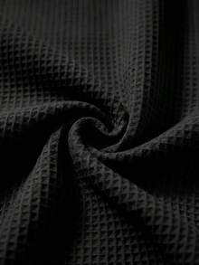 Black Waffle Knit Half-Zip Sweatshirt & Wide Leg Sweatpants 2 Pieces Set, Men's Textured Casual Sportswear - Black - View 5