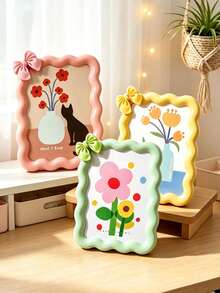 Cute Wavy Bow Photo Frame, Kawaii Colorful Photo Frame, Desktop Display Stand, Back To School Dorm Decor, Cute Gift For Girls, Women's Home Bedroom Decoration, Bow Decor Photo Frame, Desktop Photo Frame, Back To School Dorm Aesthetic Decor, Cute Gift For Girls' Bedroom Home Decor - one-size - View 2