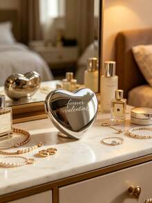 1pc Personalized Engraved Heart-Shaped Vanity Mirror, Customized Silver Pocket Makeup Mirror With Name, Perfect Bridesmaid, Wedding, Birthday And Anniversary Gift, Christmas Beauty Accessory - Multicolor - View 6