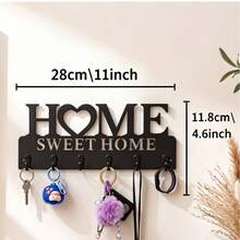 1pc Entryway Wall-Mounted Key Hook Rack | Stylish Wooden Home Storage Organizer | Decorative Wall Hanging Key Holder | Rustic Handcrafted Entryway Decor | Modern Minimalist Space-Saving Display Stand - Sweet Home - View 2
