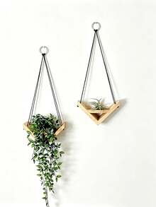 Estanterías colgantes de cuerda, estanterías de plantación de madera rural, estanterías de almacenamiento colgantes, decoraciones de pared creativas de madera - Ver 9