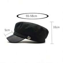 1pc Solid Color Minimalist Newsboy Cap With Leather Strap And Button, Japanese Style Sailor Beret Hat, Women's Outdoor - Black - View 8