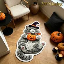 1pc Halloween Pumpkin Grey Cat Alien Shaped Doormat, Welcome Mat, Rug, Floor Mat, Halloween Mat, Bedroom Rug, Area Rug - Multicolor - View 4