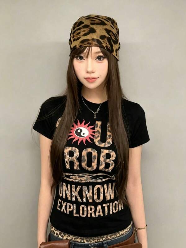 200g 100%コットンTシャツ 2026年レディース夏ファッション プリント柄 半袖Tシャツ カップル向けクルーネック半袖トップス