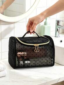 1/2pcs Portable Mesh Makeup Bag For Women, Large Capacity Mesh Toiletry Bag With Hanging Hook, Travel Wash Bag, Hanging Cosmetic Organizer, Toiletries Storage Bag, Essential Organizer For Business Trip And Travel - Multicolor - View 3