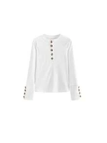 Women's Half-Neck Long Sleeve T-Shirt, Summer Design, Slim Fit, Flattering, Korean Style Inner Layer Top - White - View 8