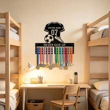 1pc Customized Football Medal Display Rack, Athlete Competition Award, Holiday Party Decoration, Gift For Friends And Family. Medal Hooks, Medal Storage Rack, Medal And Ribbon Display Rack, Halloween And Christmas Decoration, Autumn Home Decor, Fun Room Accessory. - Black - View 3