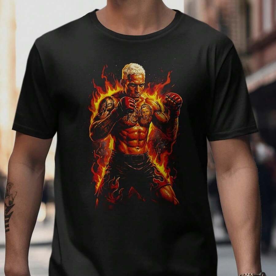 Camiseta Gráfica de Guerrero Ardiente - Camiseta de Llama de Luchador Audaz - Negro - Ver 1
